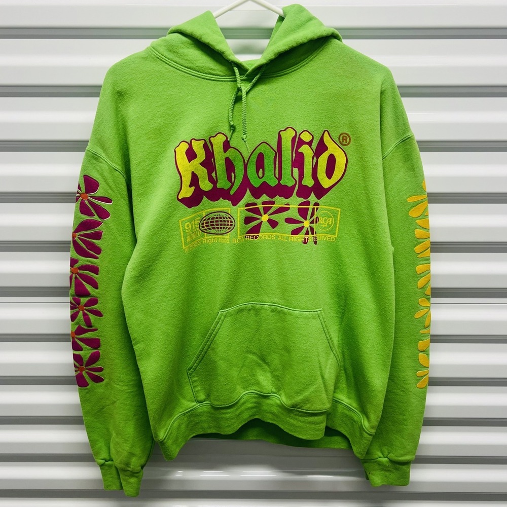 Khalid Official Merch Hoodie Size M Green Y2K Flower Graphic Concert 2023 RCA — photo 2